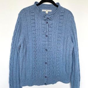 Tommy Hilfiger Columbia blue 3D textured pom pom cardigan sweater - XL